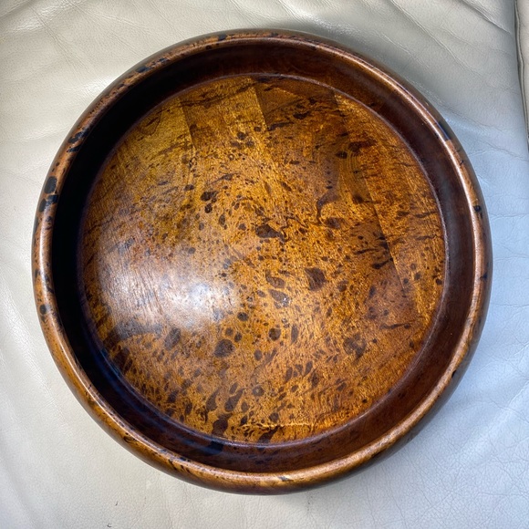 Lipper Mango Wood Round Bowl Tropical Centerpiece Bowl Marbleized Finish - Picture 2 of 8